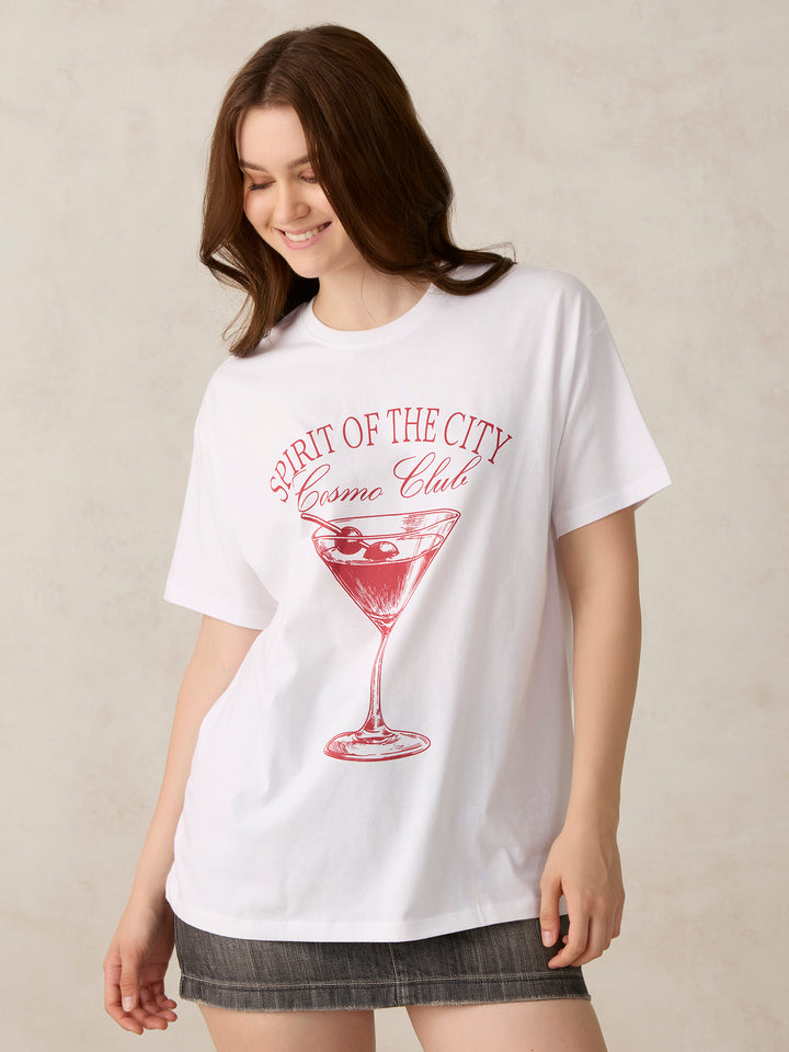 White Oversized T-Shirt with Graphic Print