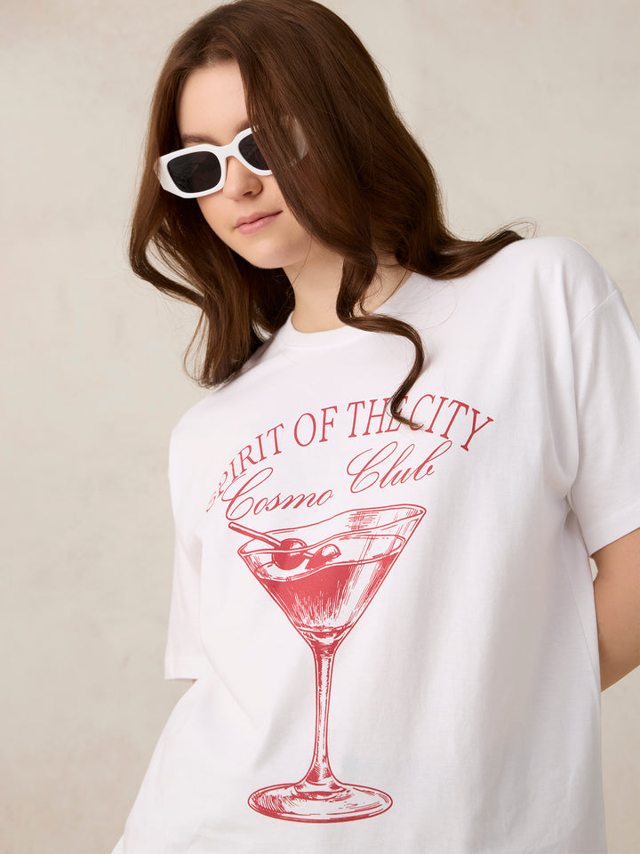 White Oversized T-Shirt with Graphic Print