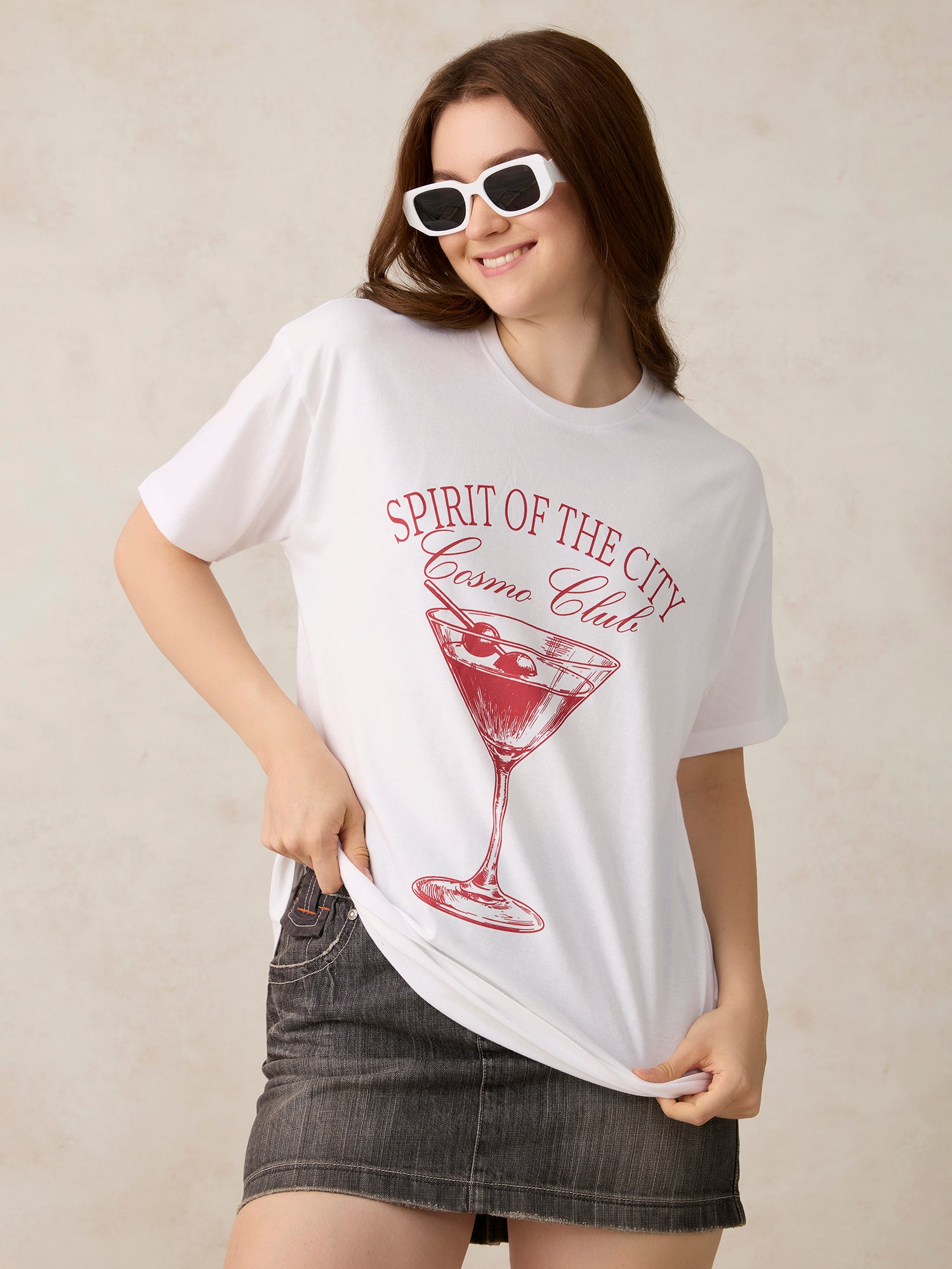 White Oversized T-Shirt with Graphic Print