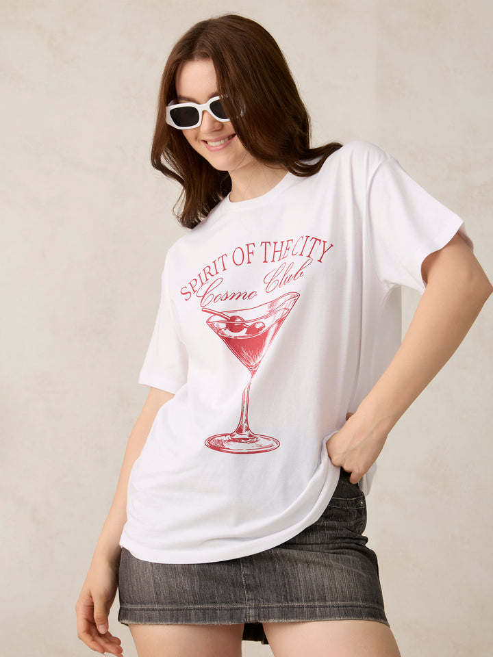 White Oversized T-Shirt with Graphic Print