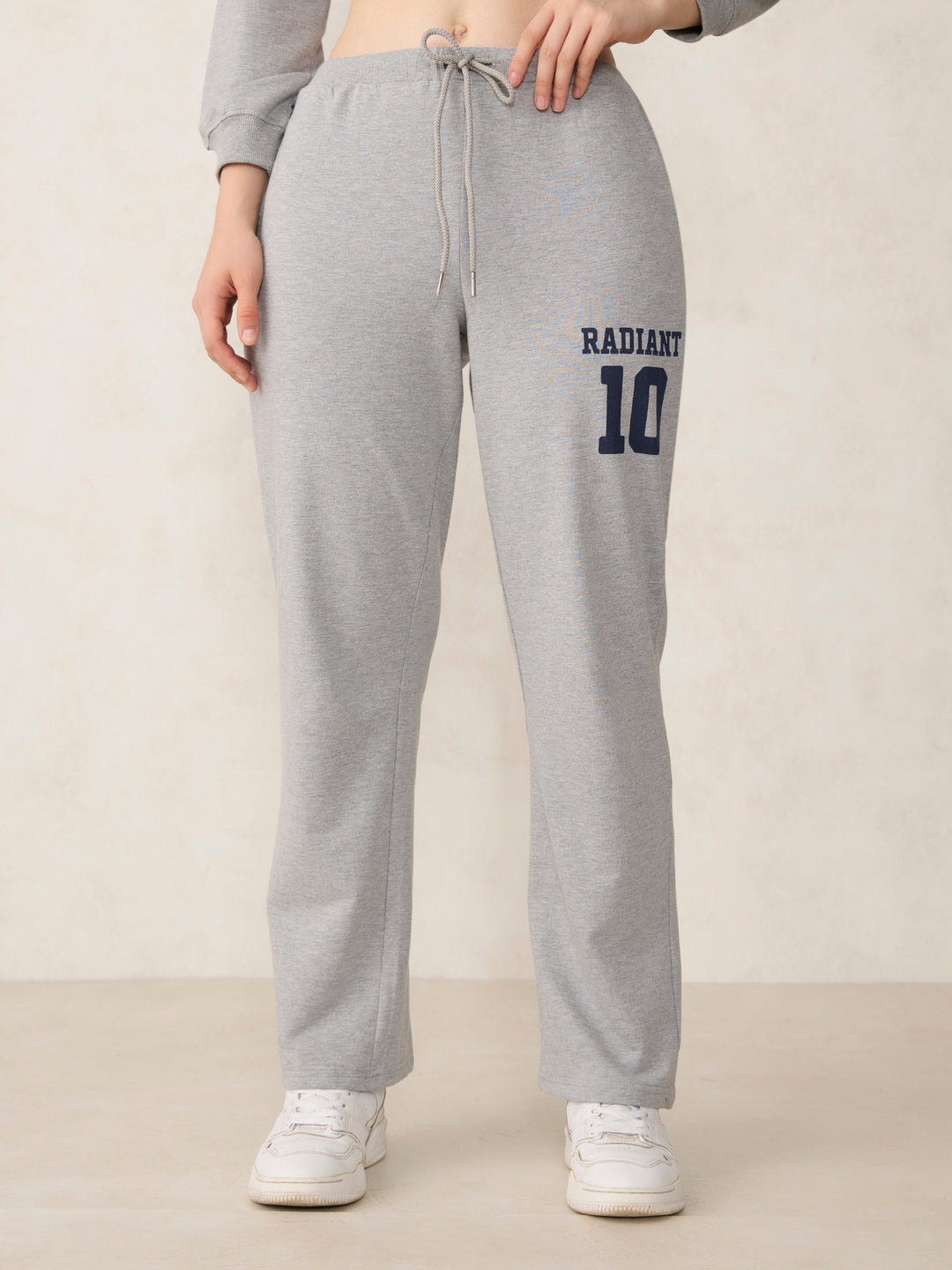 Grey Broad Neck Sweatshirt And Bottom Co-Ord