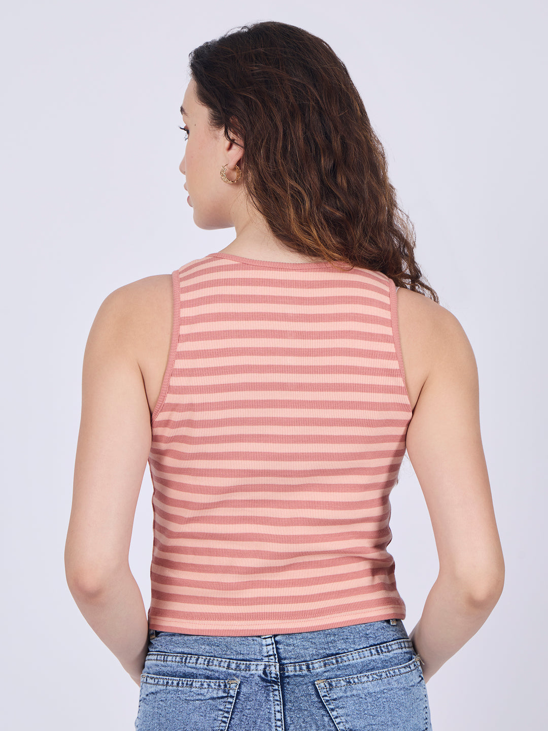 Brown Striped Button Down Tank