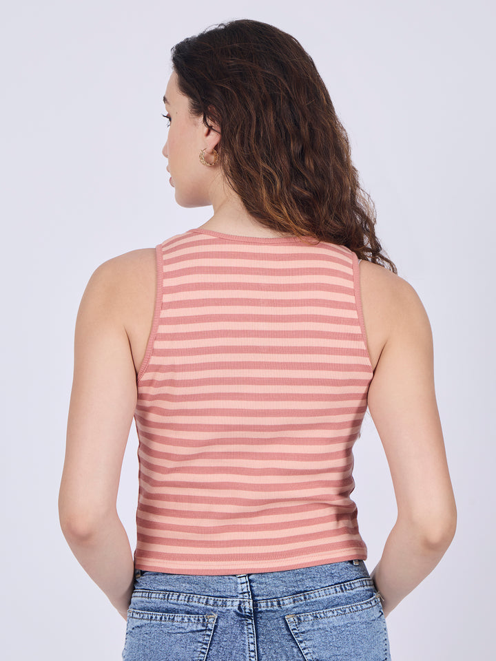 Brown Striped Button Down Tank