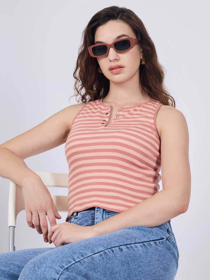 Brown Striped Button Down Tank