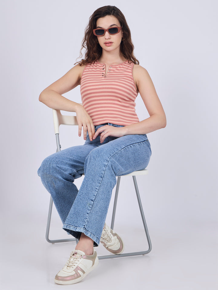 Brown Striped Button Down Tank