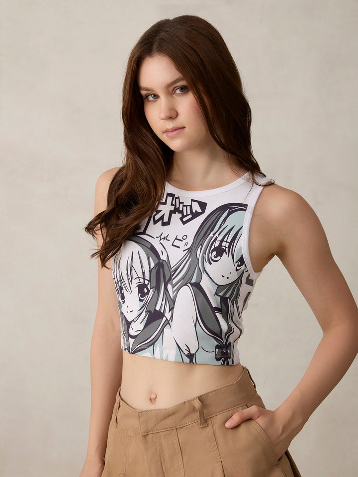 White Graphic Tank Top