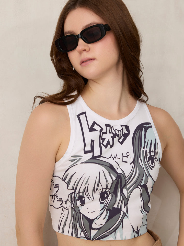 White Graphic Tank Top