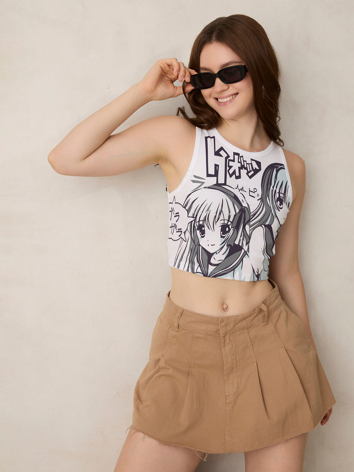 White Graphic Tank Top