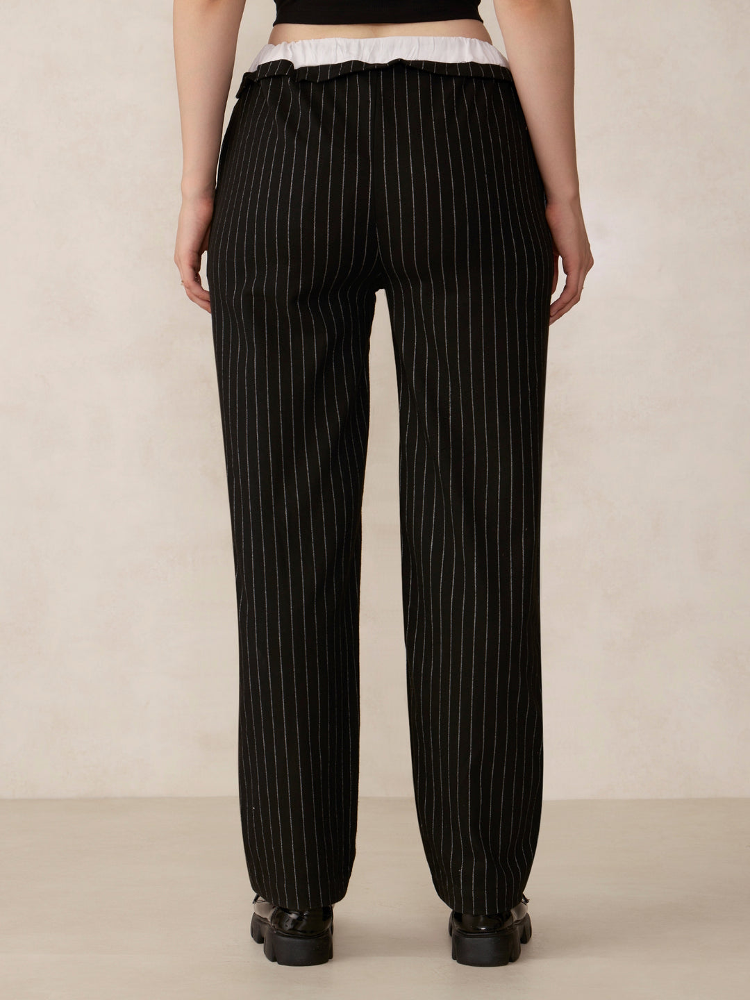 Black Double Waist Band Stripe Trouser