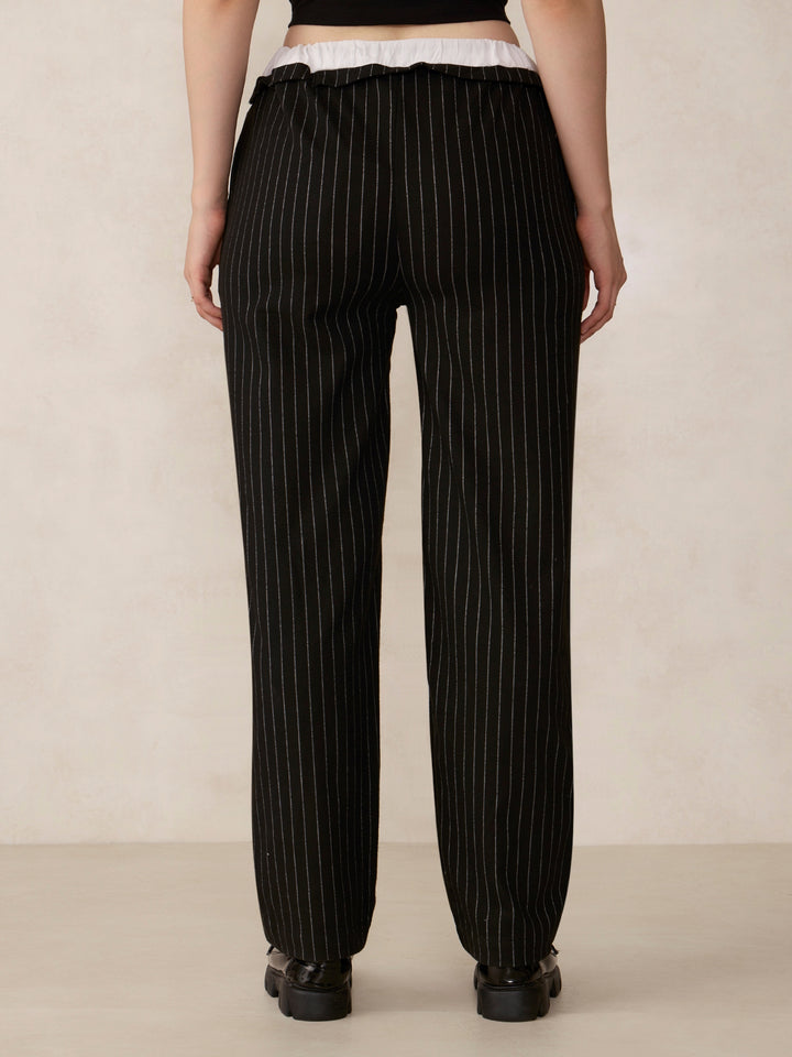 Black Double Waist Band Stripe Trouser