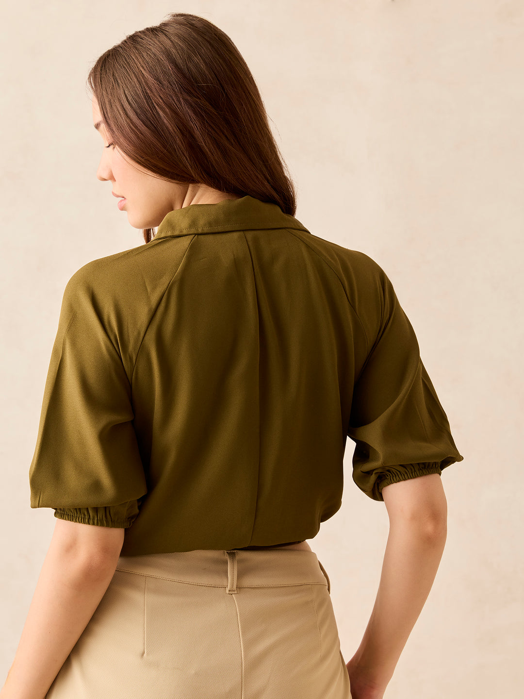Olive Cropped Utility Shirt