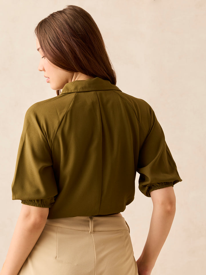 Olive Cropped Utility Shirt