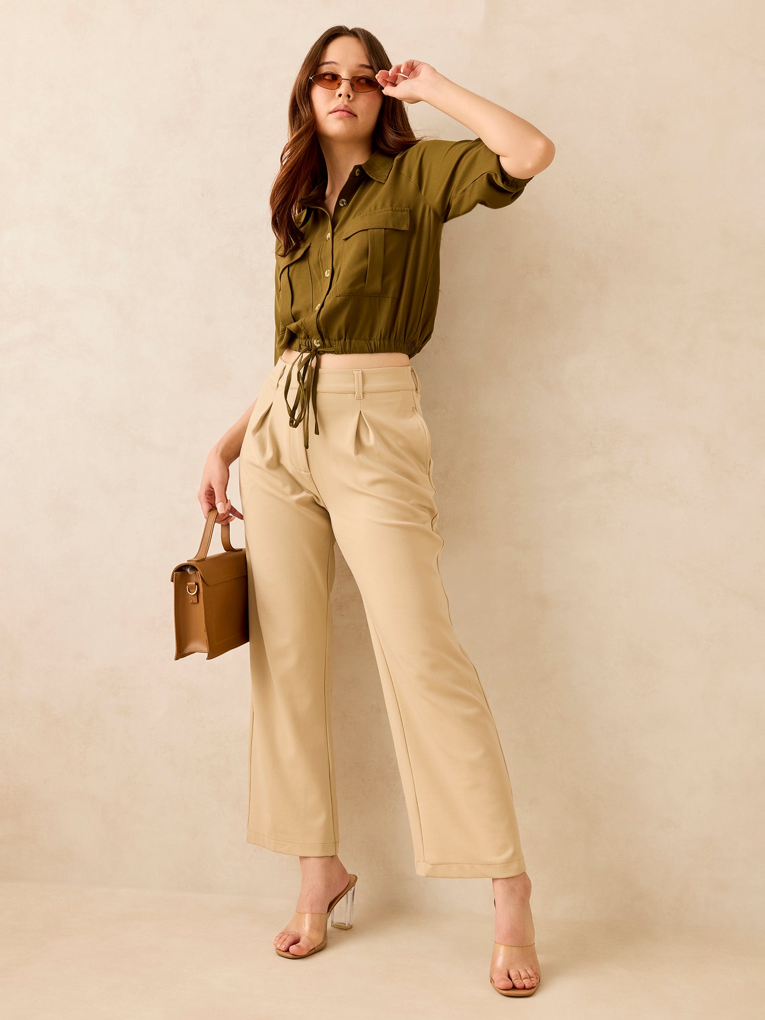 Brown High Waisted Wide Leg Trousers