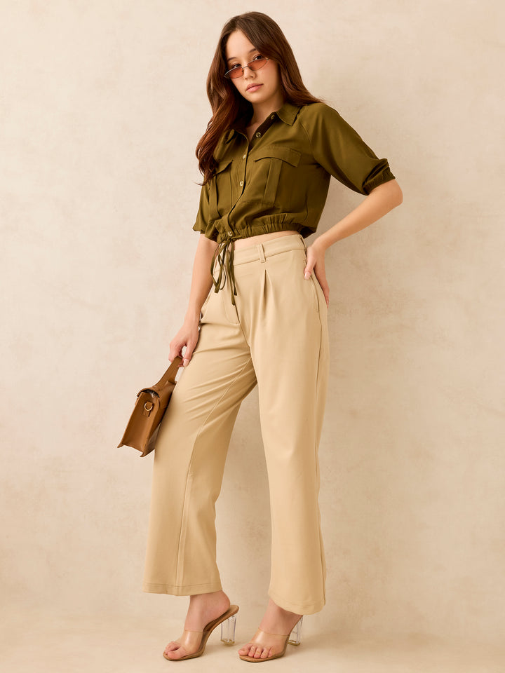 Olive Cropped Utility Shirt