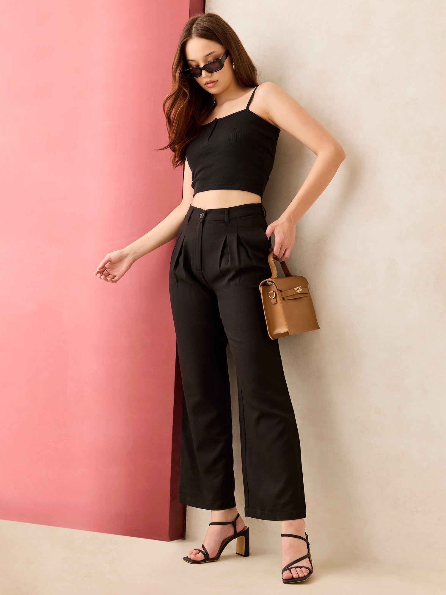 Black High Waisted Wide Leg Trousers