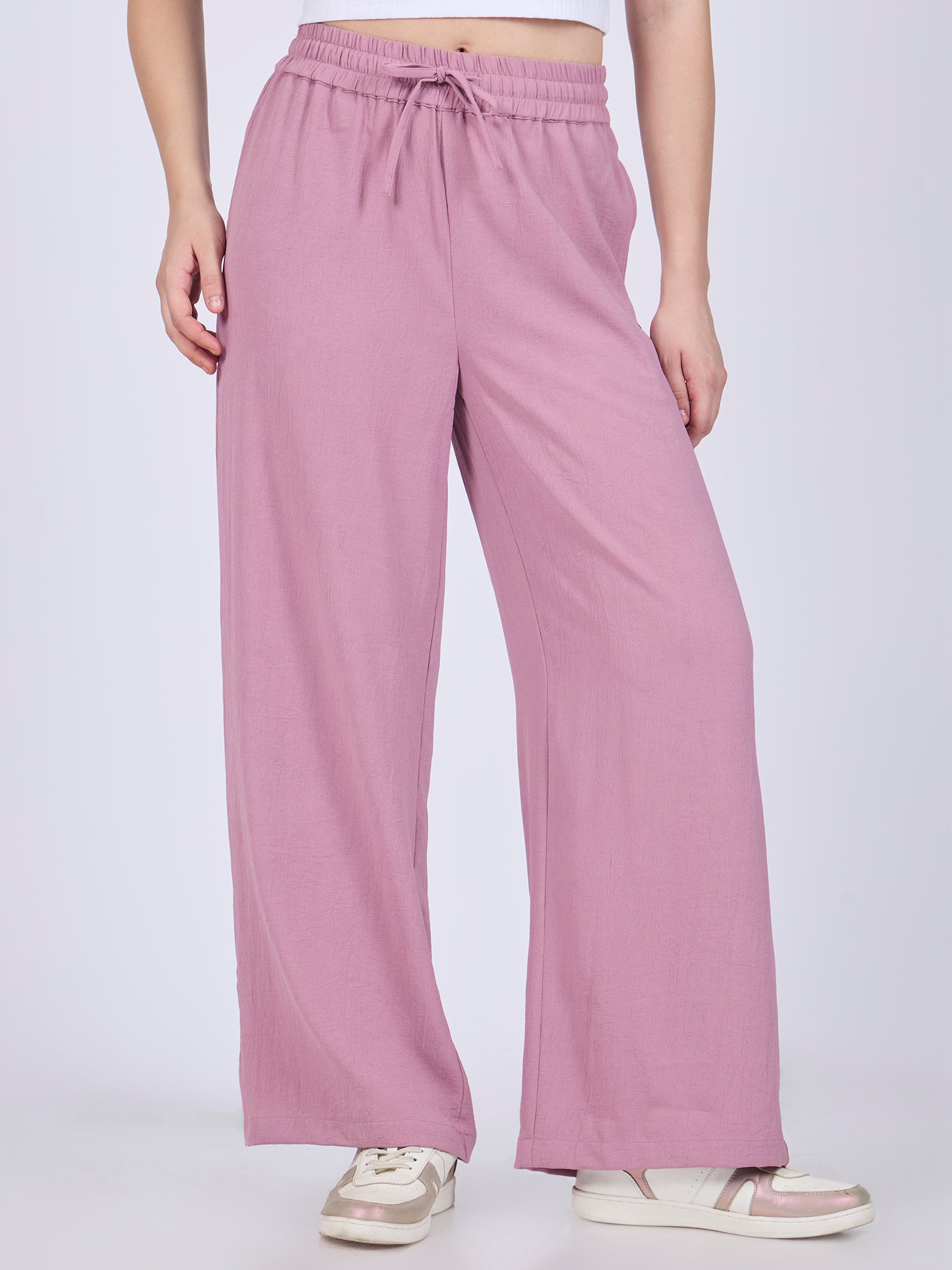Pink Mid Waisted Wide Leg Trousers
