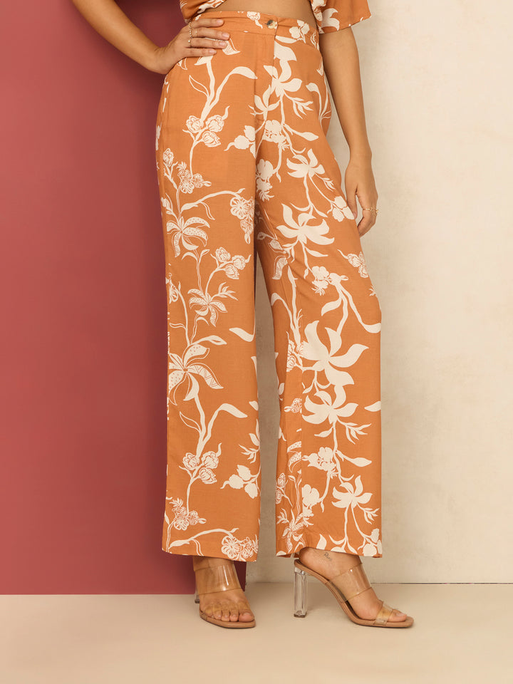 Rust Printed Straight Fit Trouser