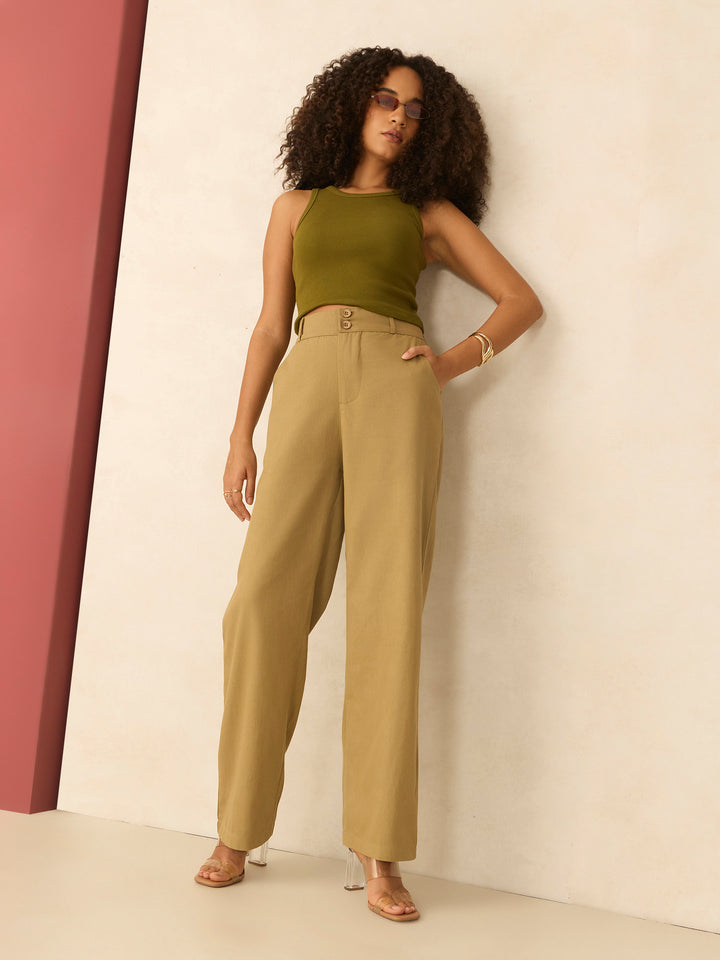 Brown Tapered Fit High-Rise Trouser