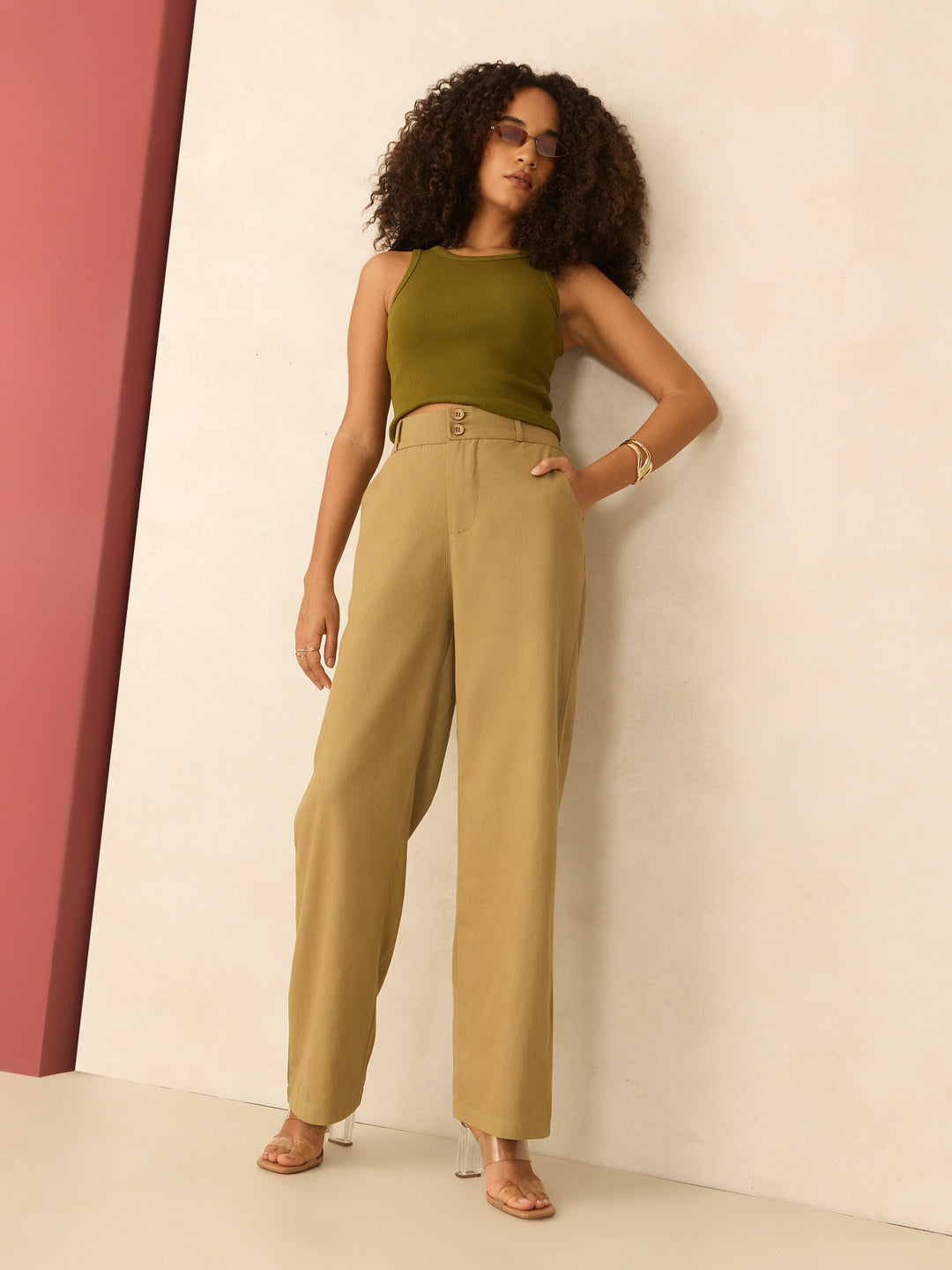 Khaki Tapered Fit High-Rise