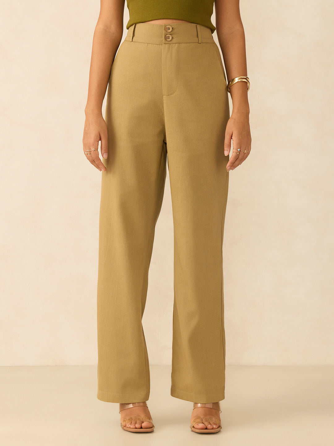 Brown Tapered Fit High-Rise Trouser