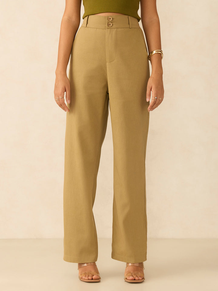 Khaki Tapered Fit High-Rise