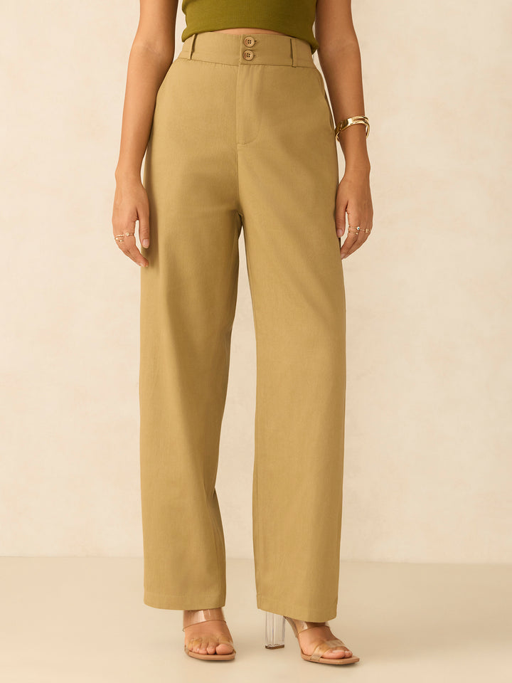 Khaki Tapered Fit High-Rise