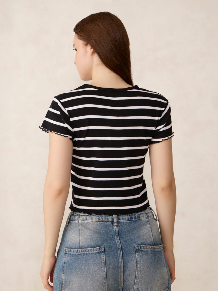 Black Striped Ribbed T-Shirt