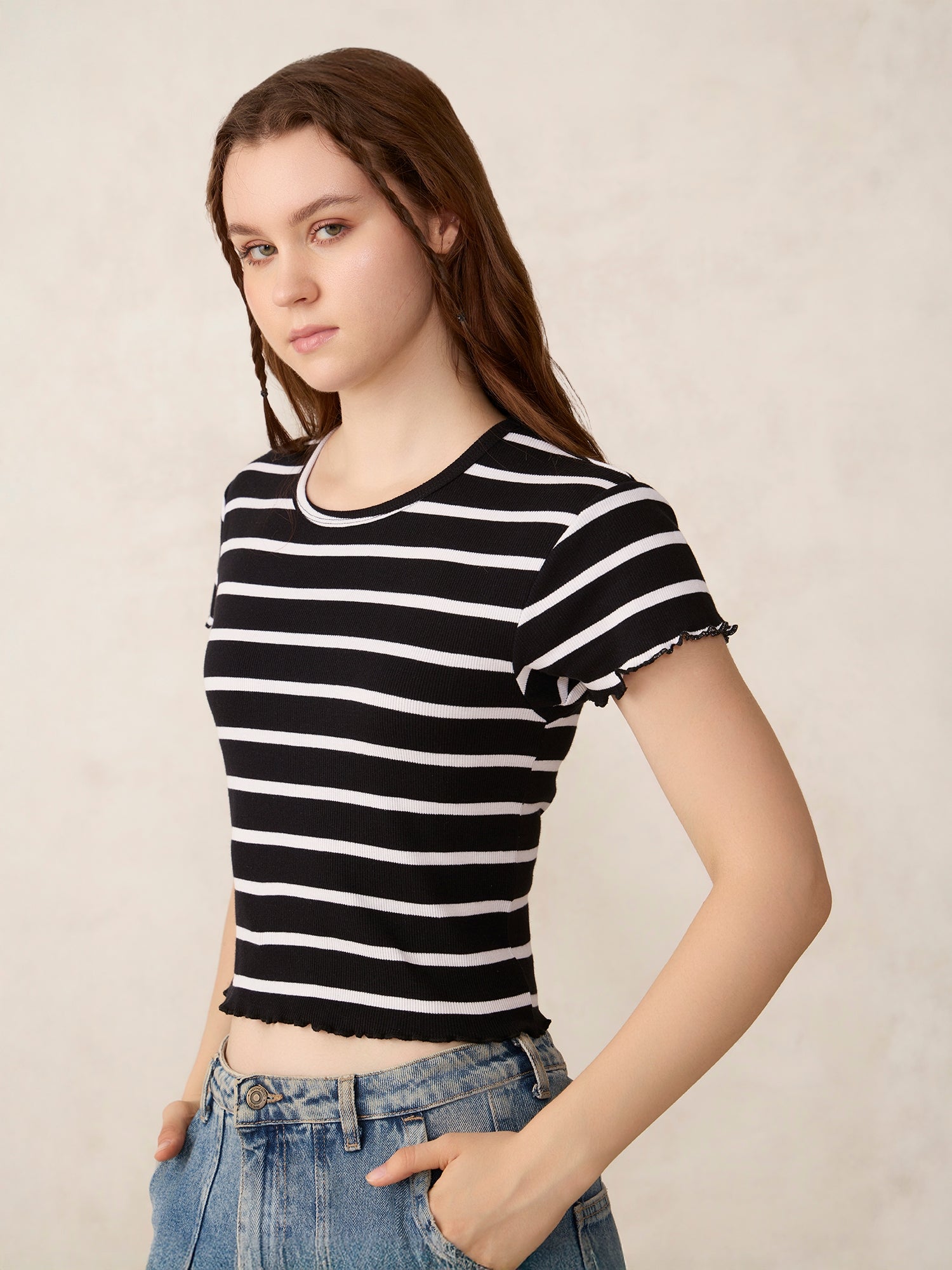 Black Striped Ribbed T-Shirt