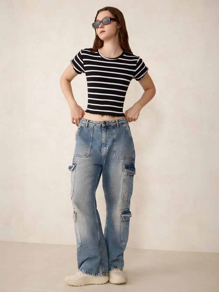 Black Striped Ribbed T-Shirt