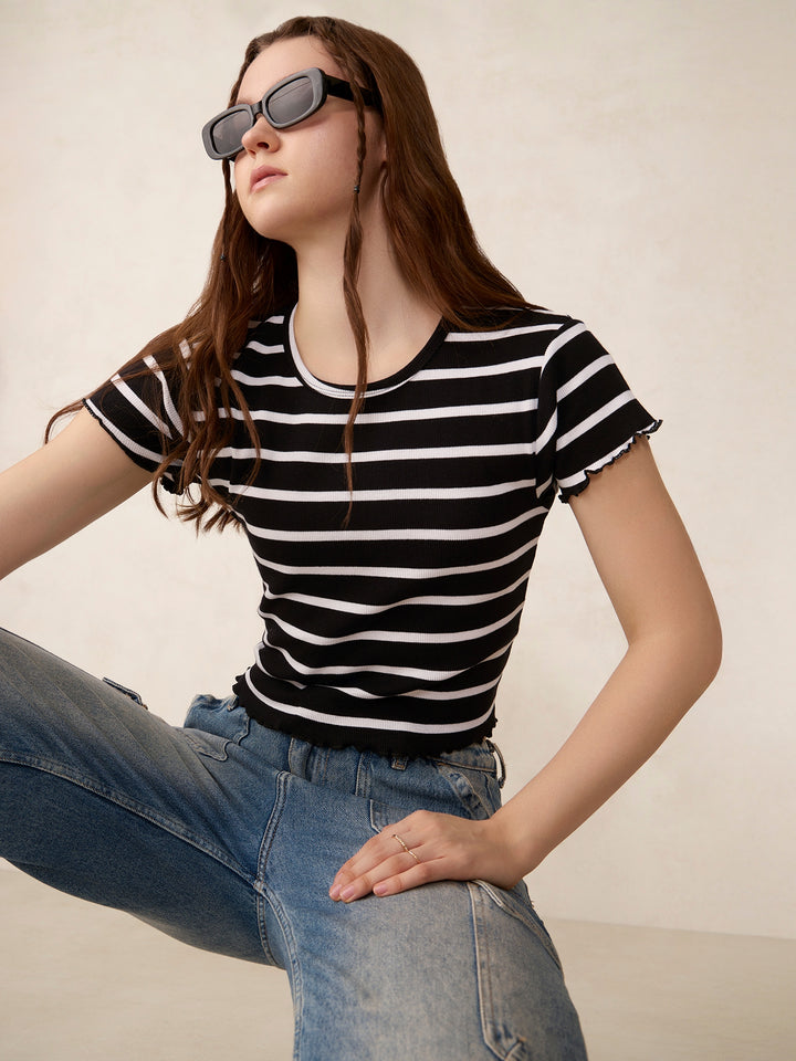 Black Striped Ribbed T-Shirt