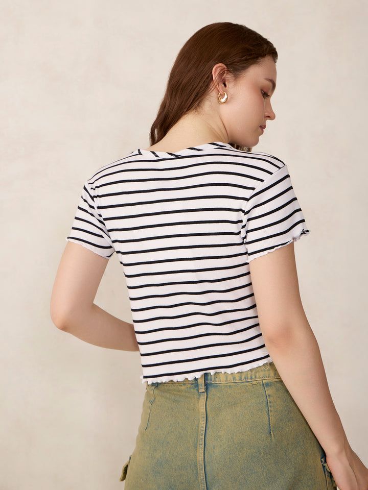 White Striped Ribbed T-Shirt
