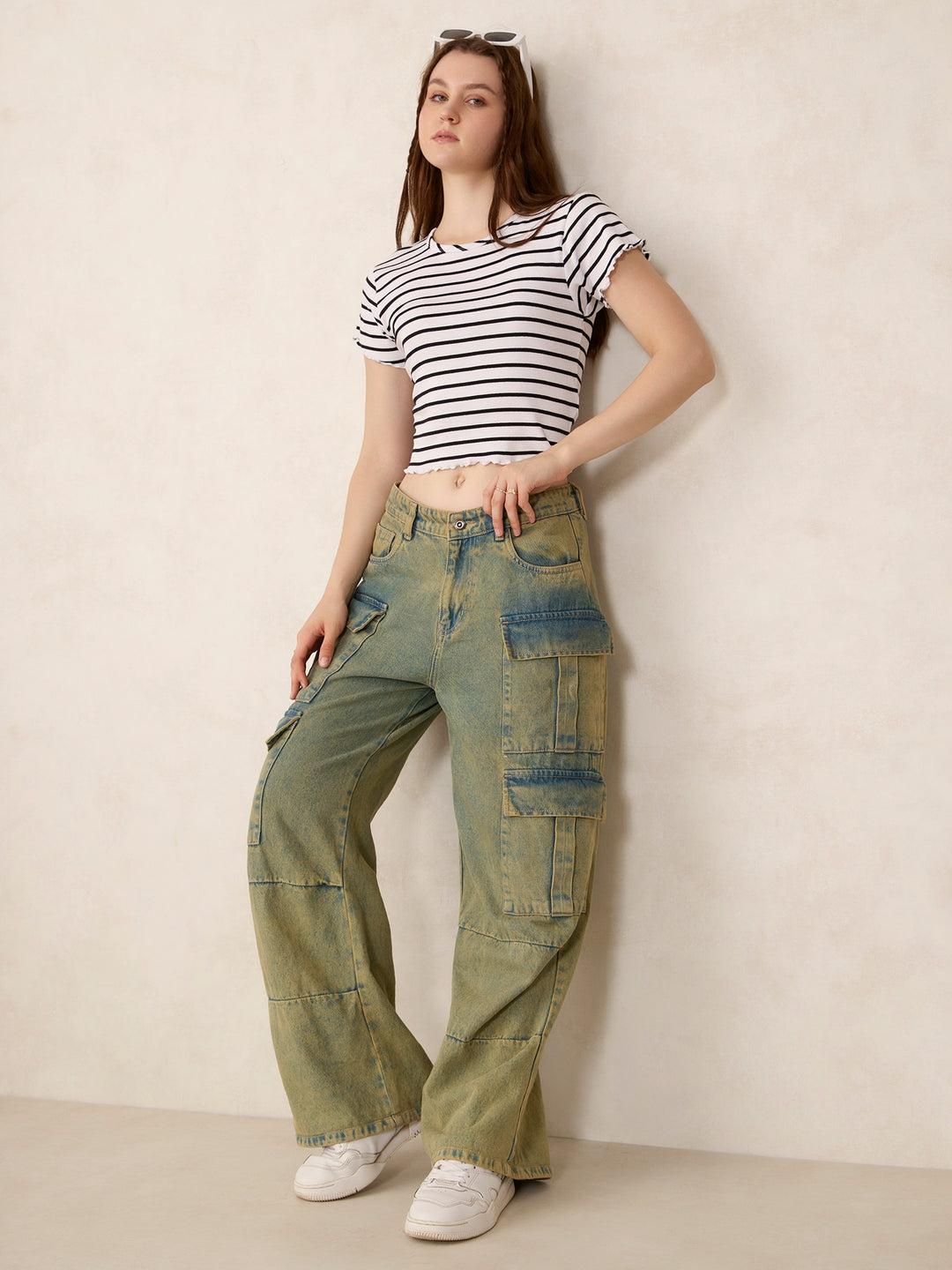 White Striped Ribbed T-Shirt
