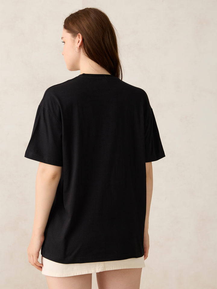Black Crew Neck Solid Oversized T-Shirt