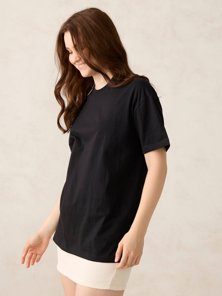Black Crew Neck Solid Oversized T-Shirt