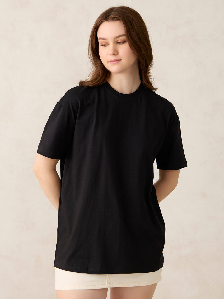 Black Crew Neck Solid Oversized T-Shirt