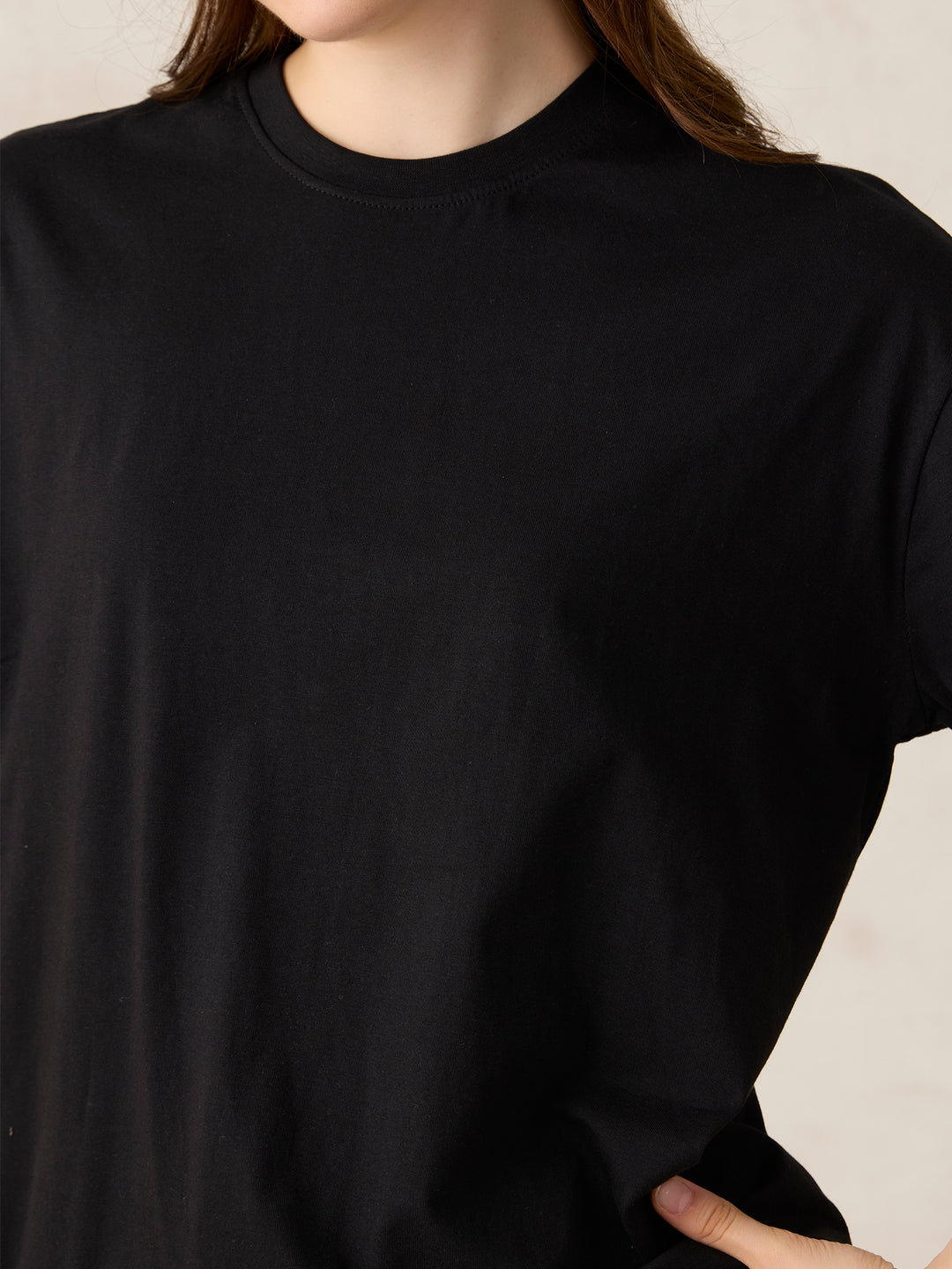 Black Crew Neck Solid Oversized T-Shirt