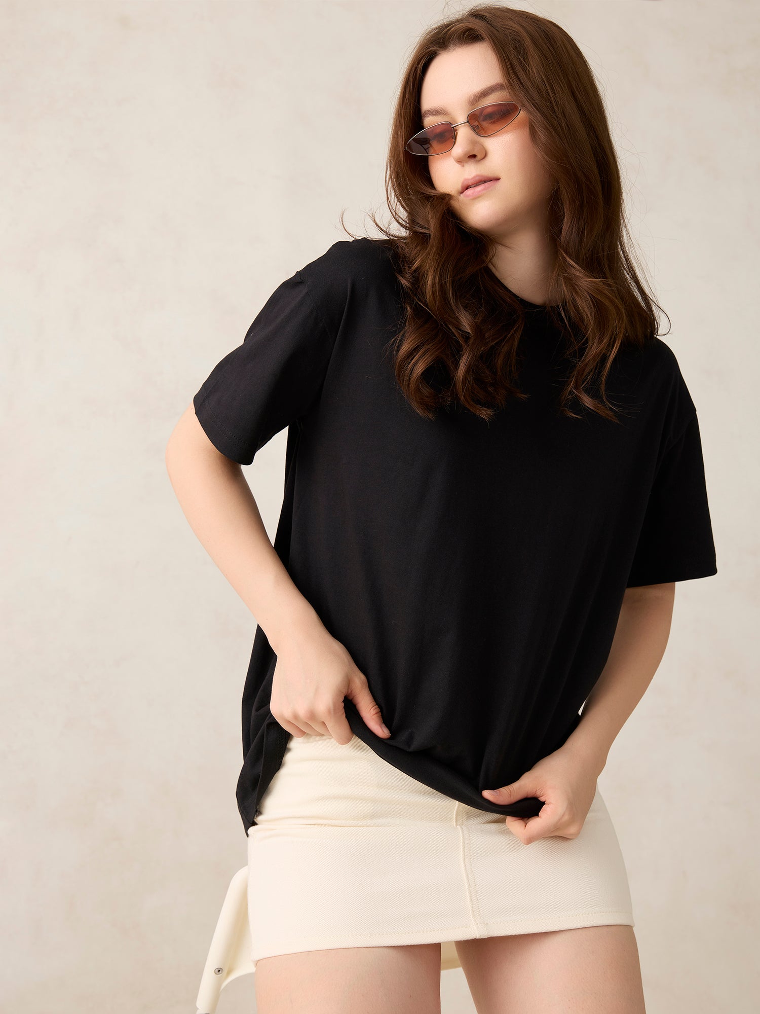 Black Crew Neck Solid Oversized T-Shirt