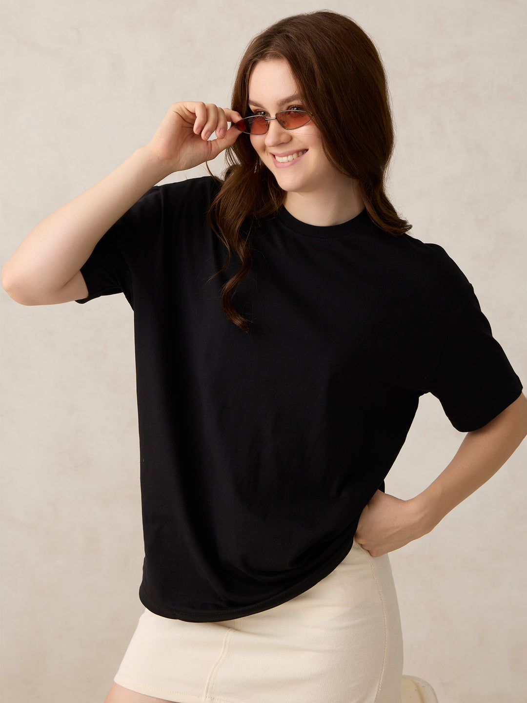 Black Crew Neck Solid Oversized T-Shirt