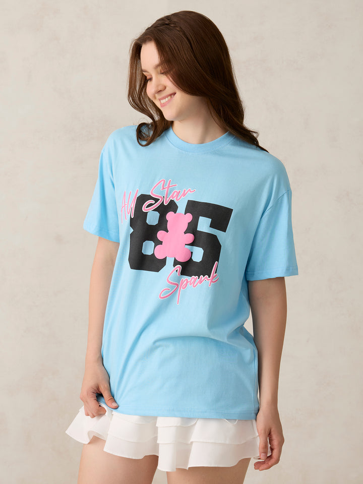 Blue Graphic Oversized T-Shirt