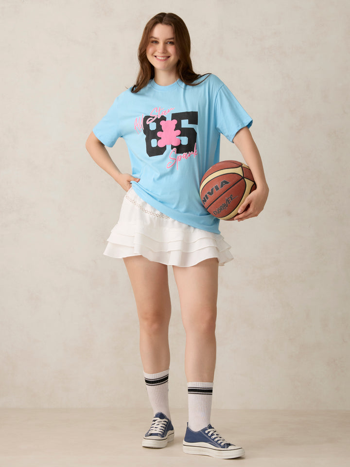 Blue Graphic Oversized T-Shirt