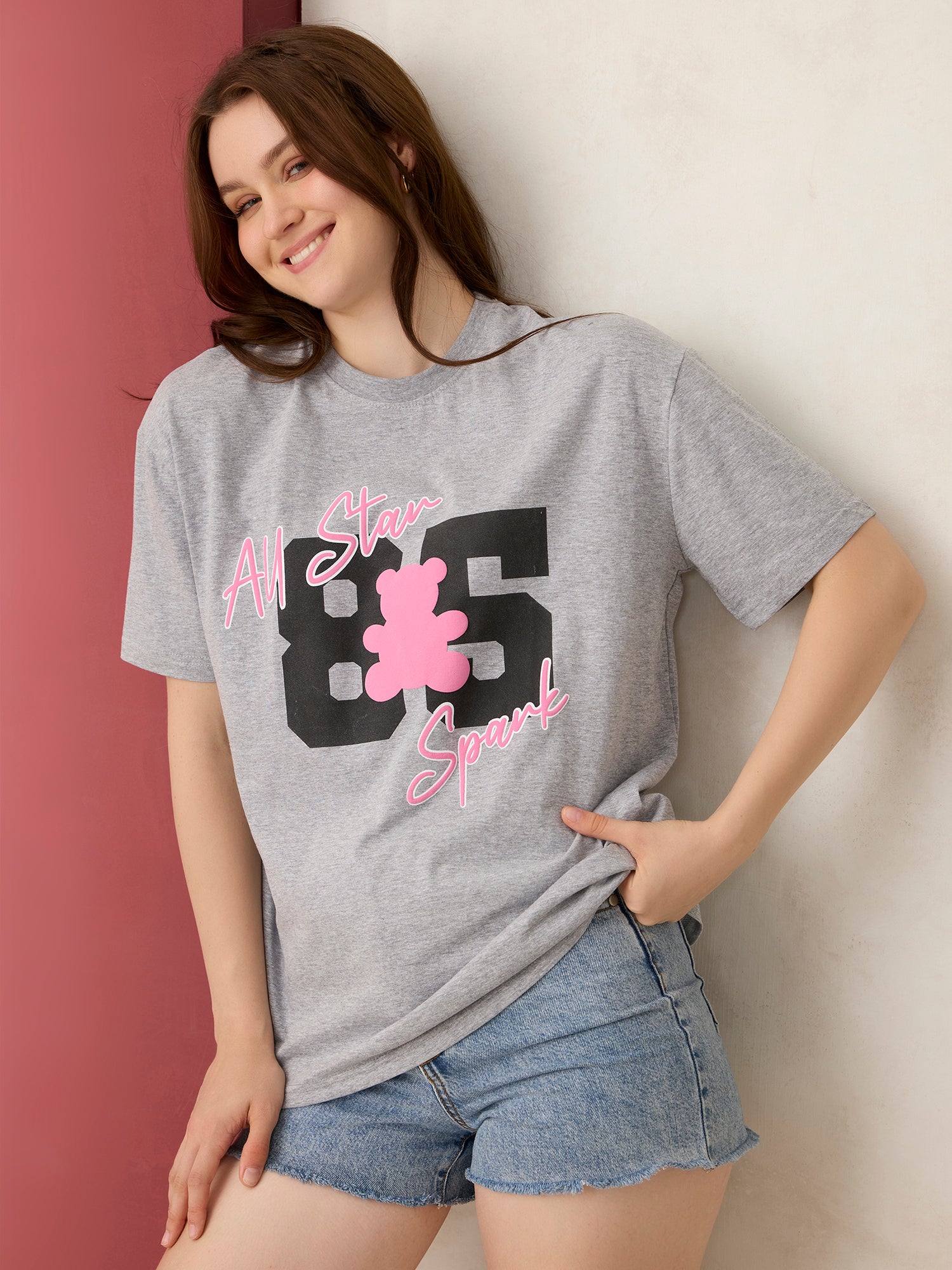 Grey Graphic Oversized T-Shirt