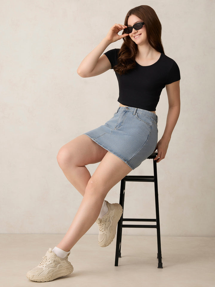 Black Basic Fitted V Neck Ribbed Top
