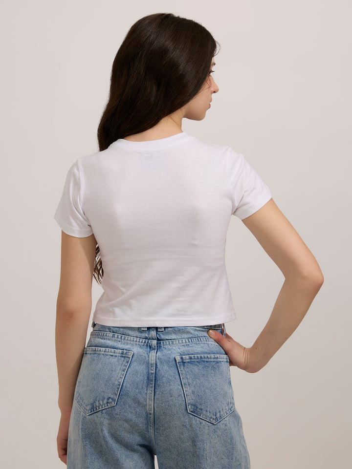 White Graphic Cropped T-Shirt