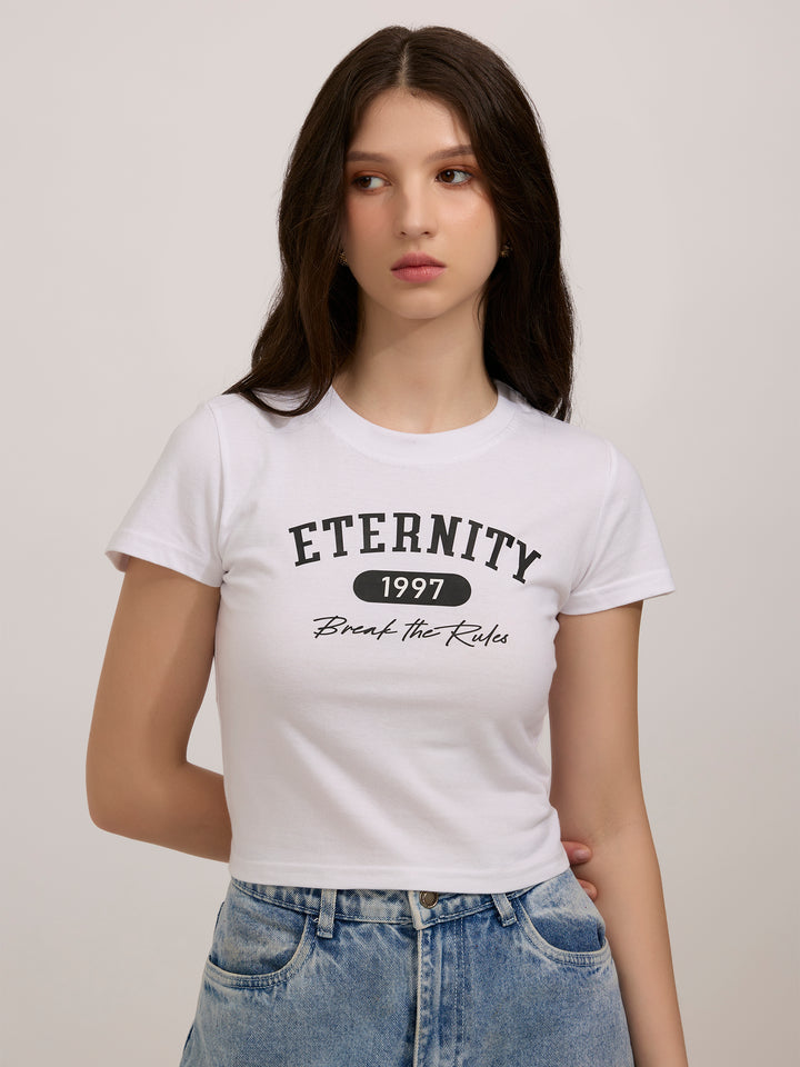 White Graphic Cropped T-Shirt