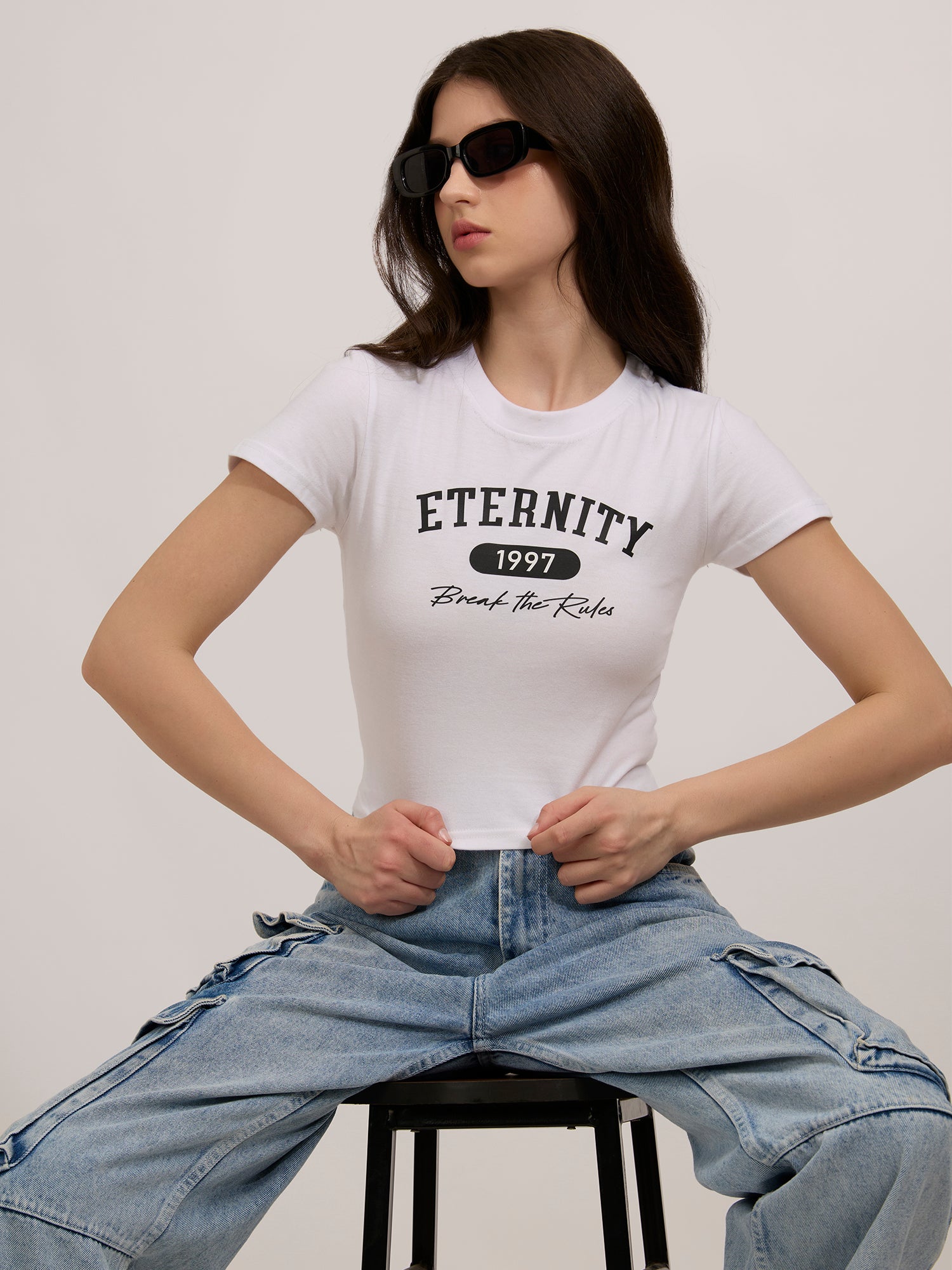 White Graphic Cropped T-Shirt