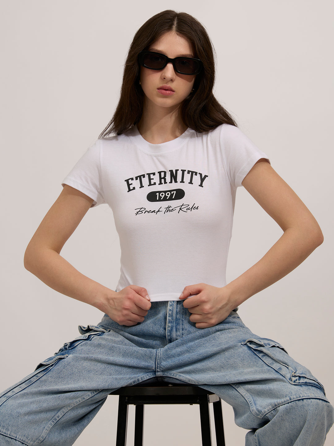 White Graphic Cropped T-Shirt