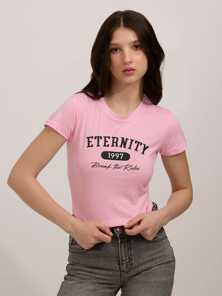 Pink Graphic Cropped T-Shirt