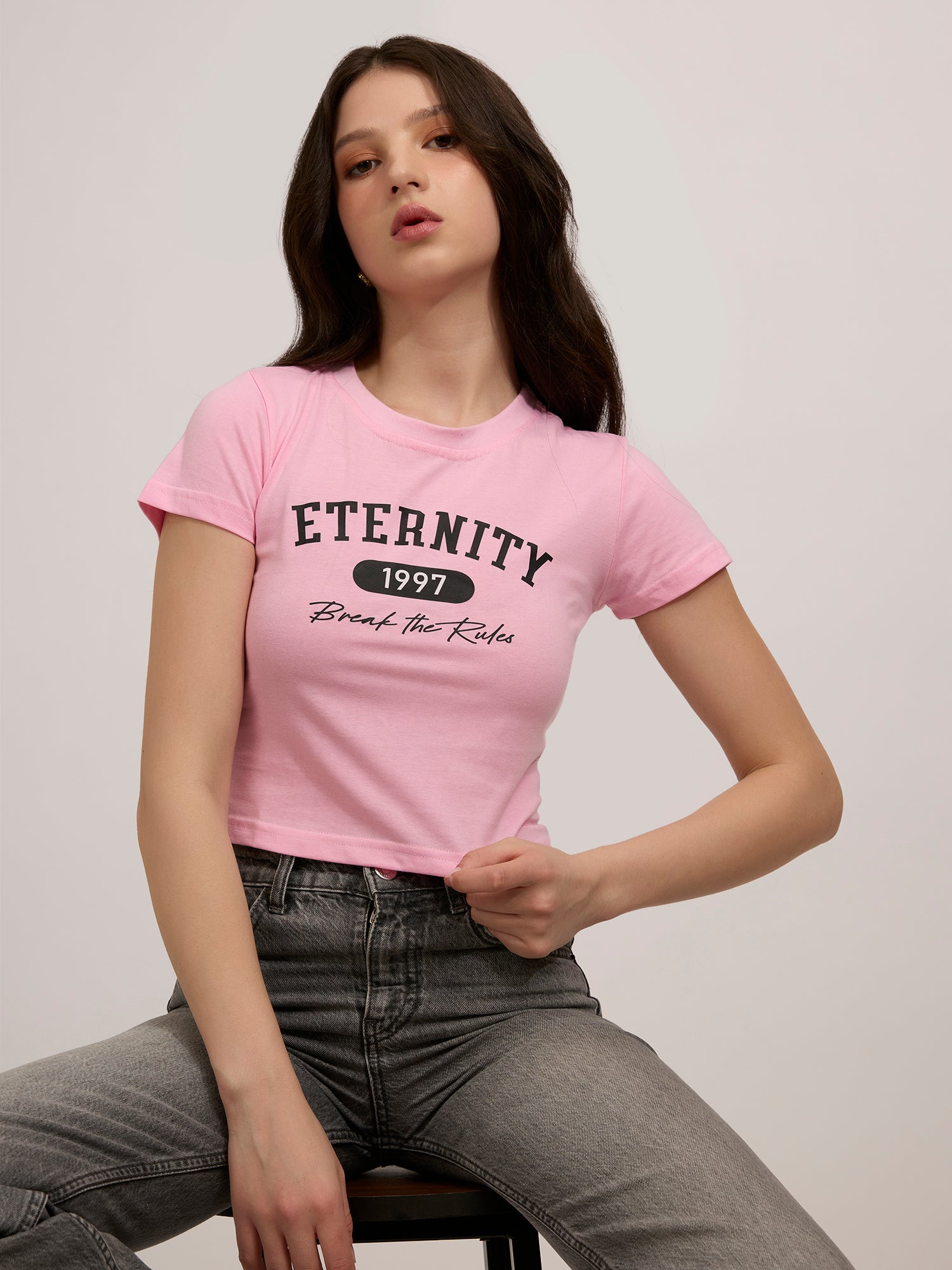Pink Graphic Cropped T-Shirt