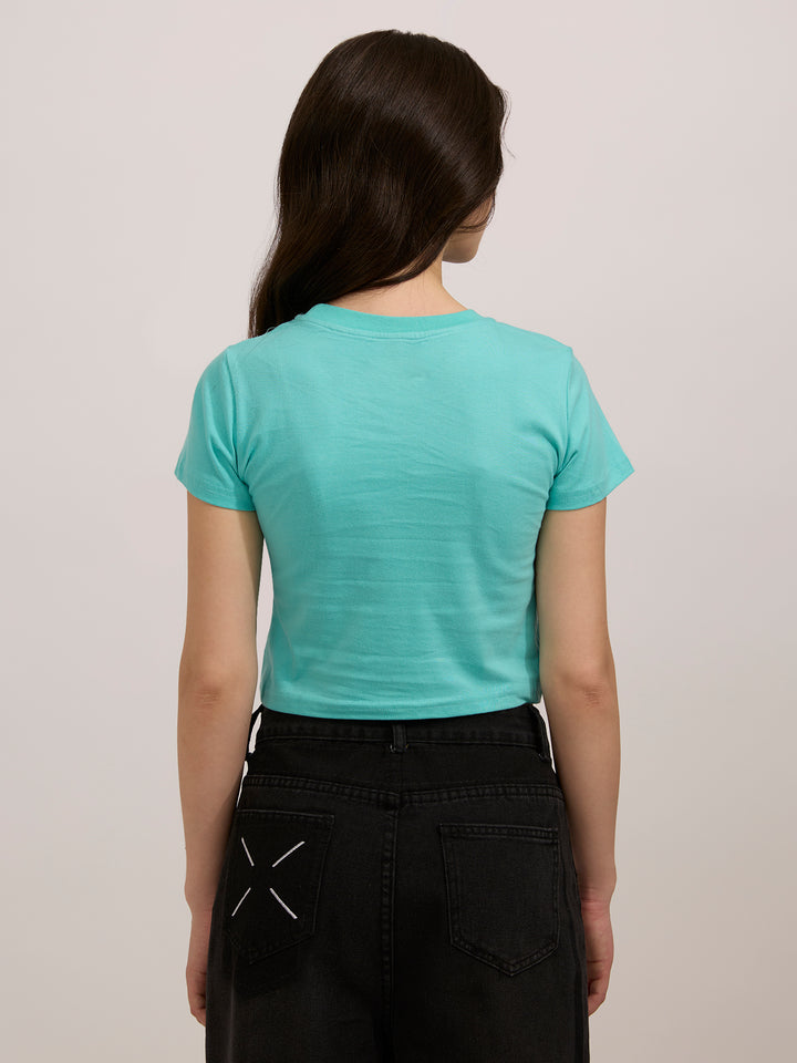 Blue Graphic Cropped T-Shirt