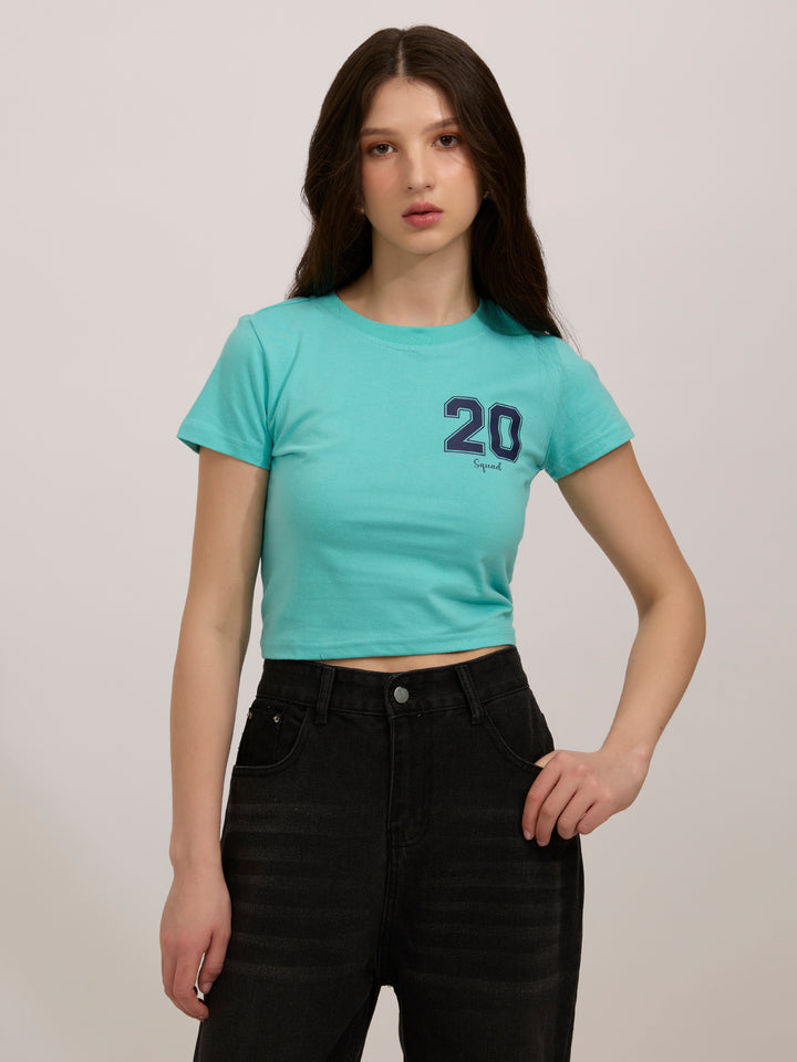 Blue Graphic Cropped T-Shirt